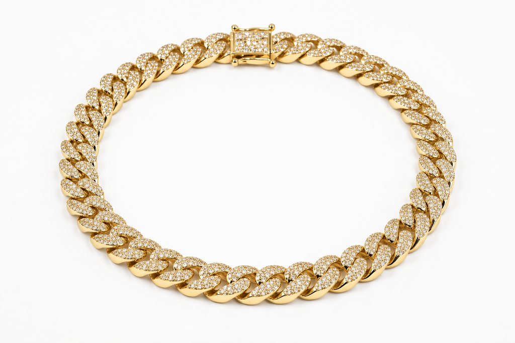 Cuban Necklace 14k Solid Gold Iced Out Lab Diamond 8mm