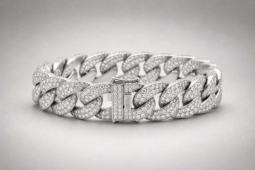 12mm iced Cuban link bracelet in gold plated sterling silver with lab diamonds