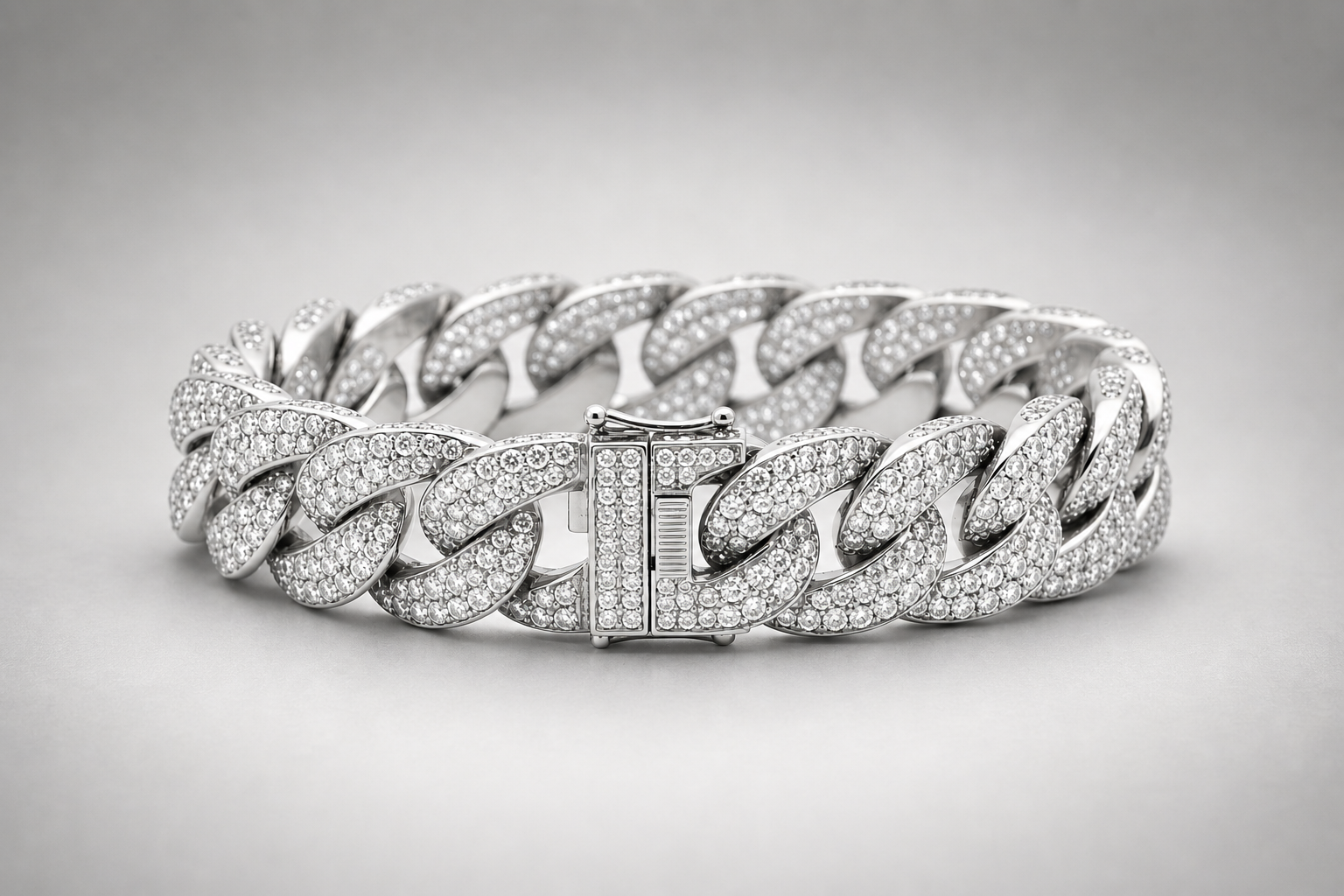 12mm iced Cuban link bracelet in gold plated sterling silver with lab diamonds