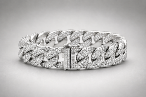 12mm iced Cuban link bracelet in gold plated sterling silver with lab diamonds