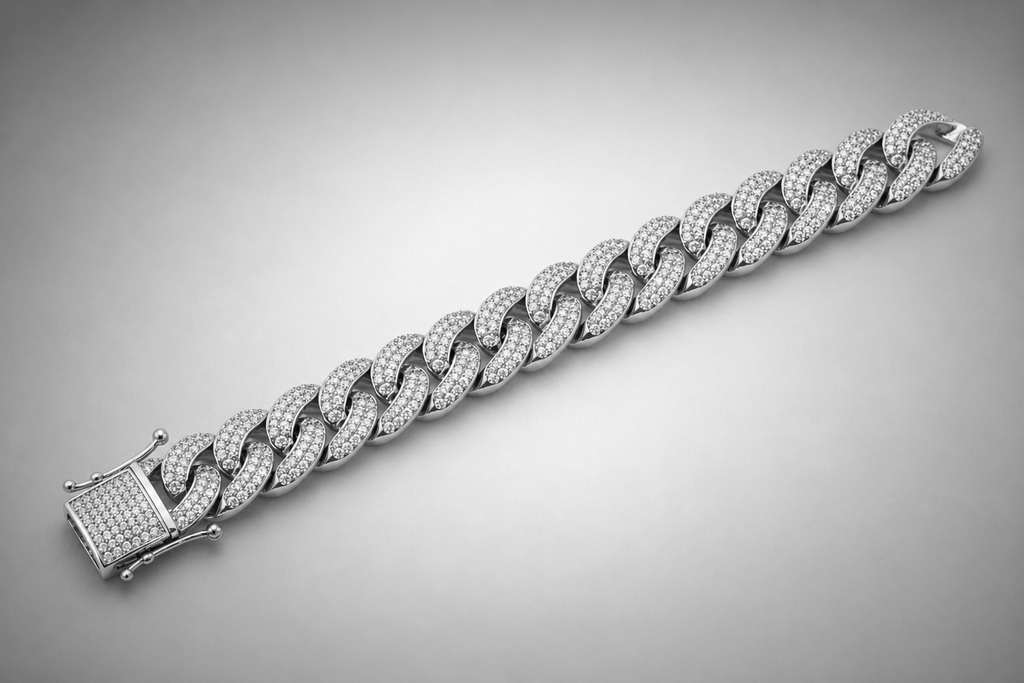 8mm iced Cuban link bracelet in gold plated sterling silver with lab diamonds
