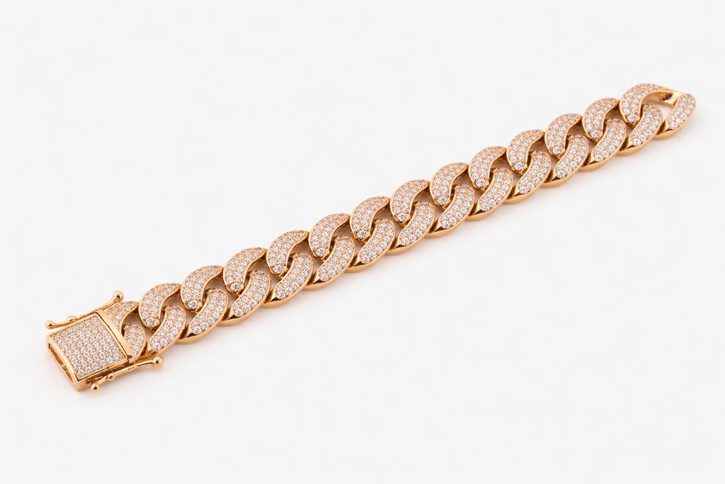 8mm iced Cuban link bracelet in gold plated sterling silver with lab diamonds