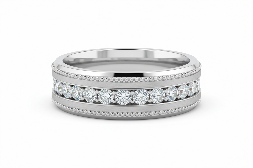 Men’s Milgrain Lab Grown 0.75 ctw Channel Band 14k