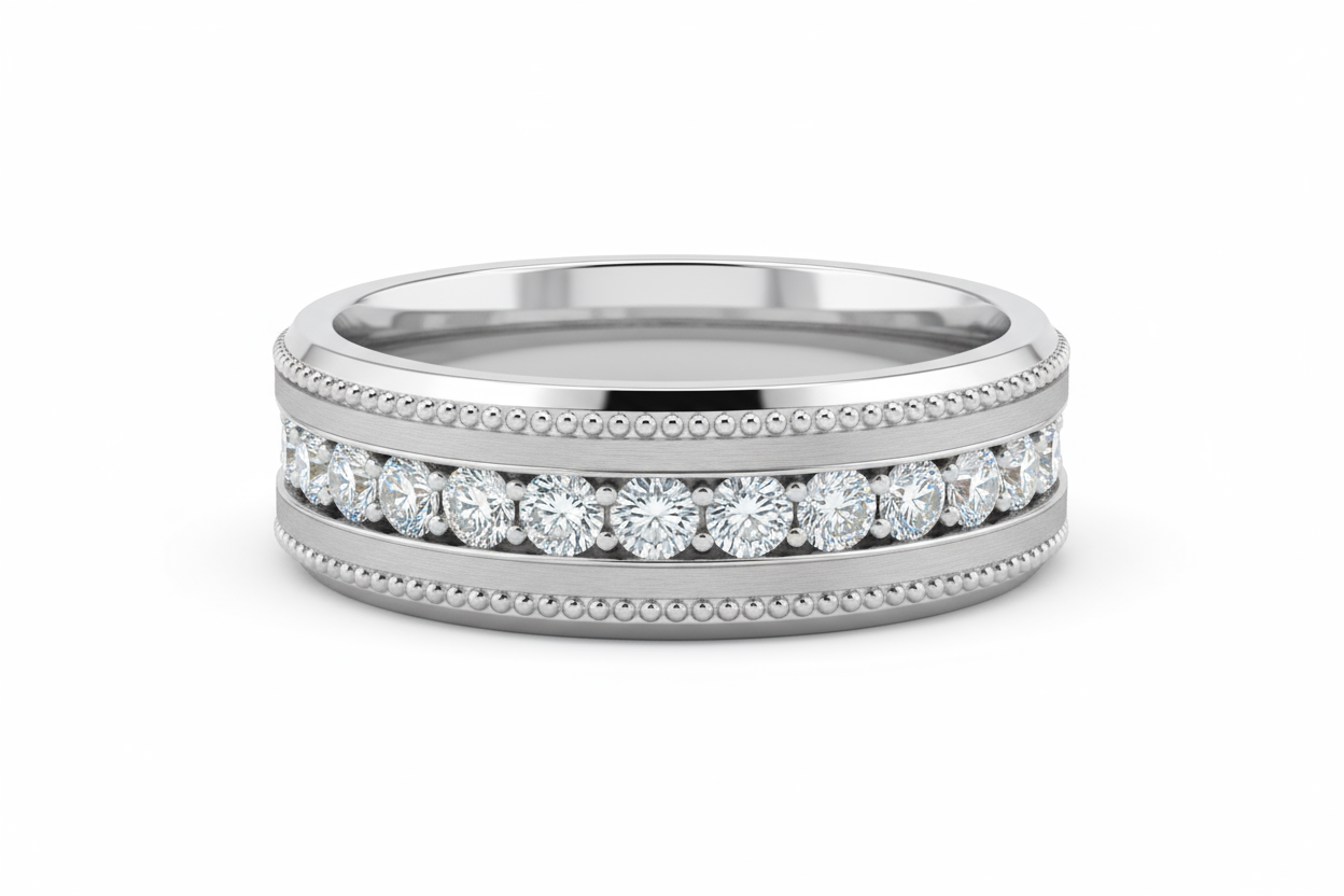 Men’s Milgrain Lab Grown 0.75 ctw Channel Band 14k