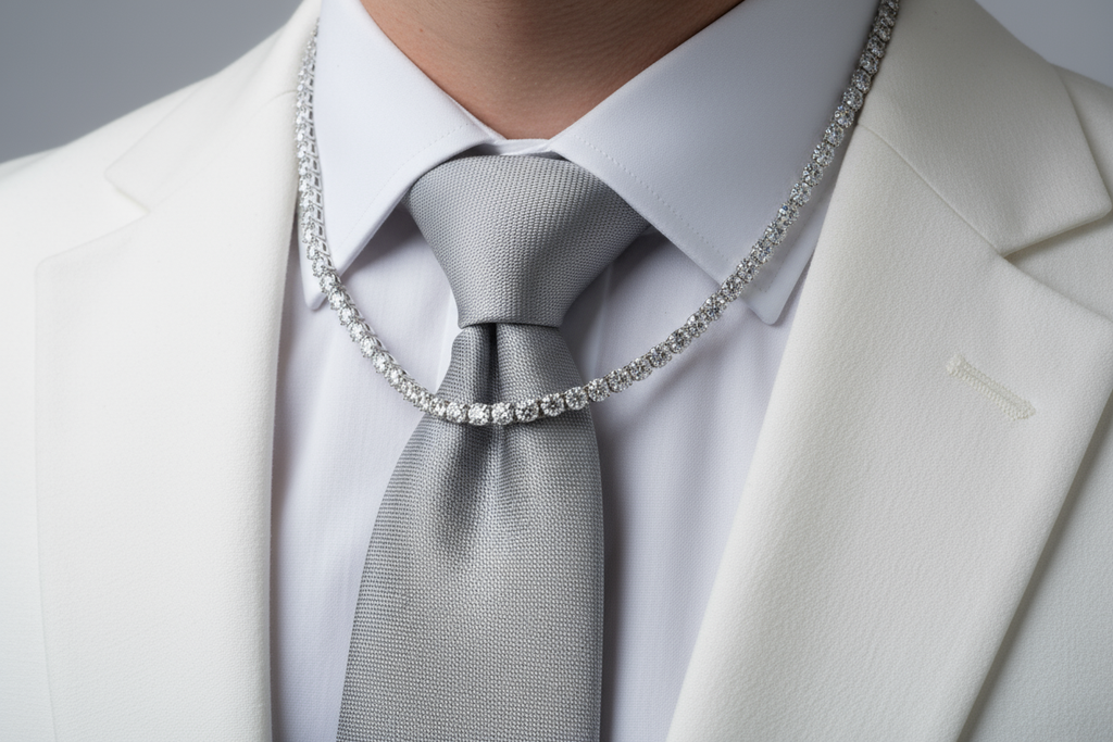 he needs to be wearing a full suit, he cant be shirtless, also dont show his face or the background